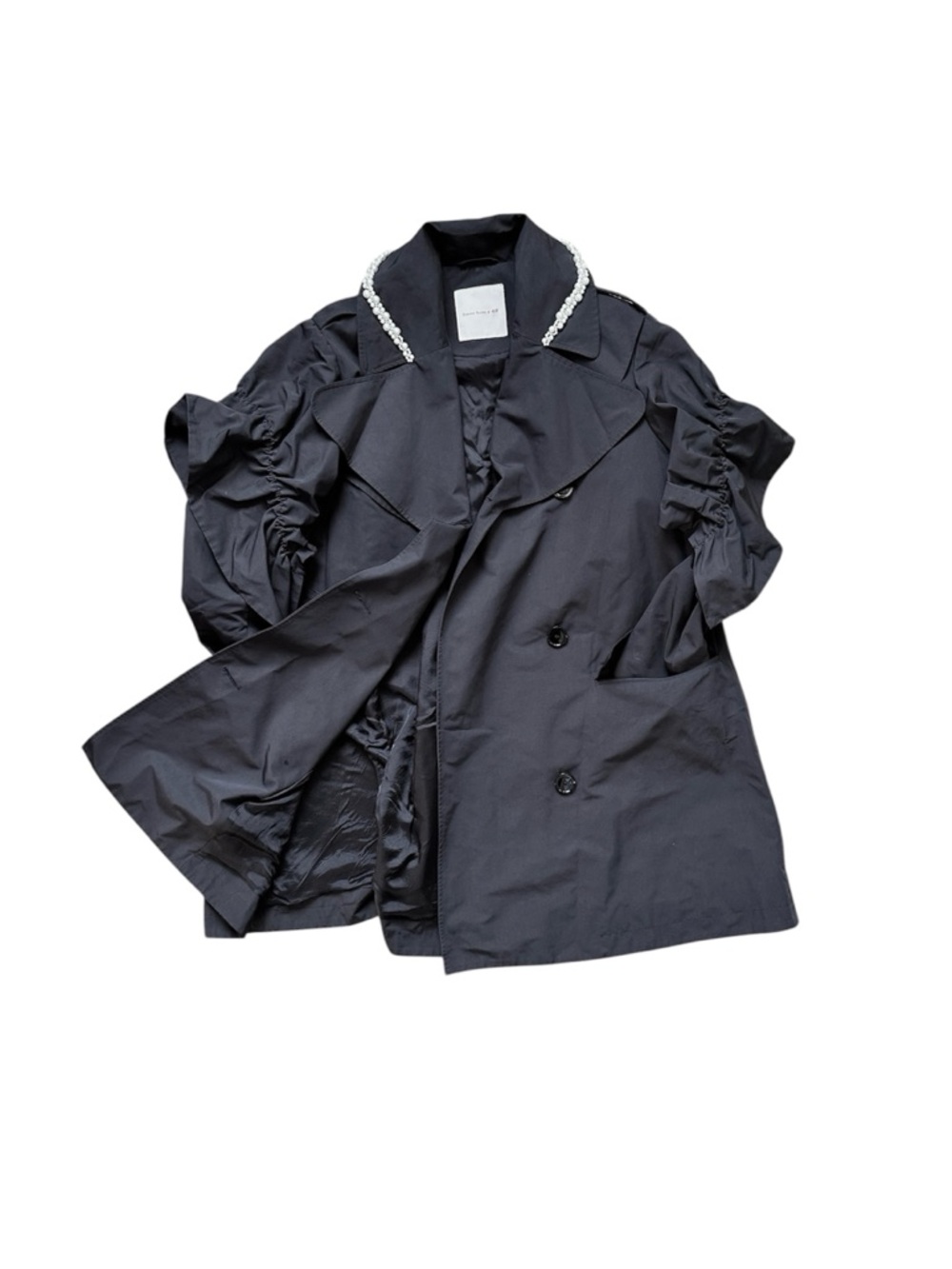 Simone Rocha x H&M Black Pearl-Trim Trench Coat NWOT